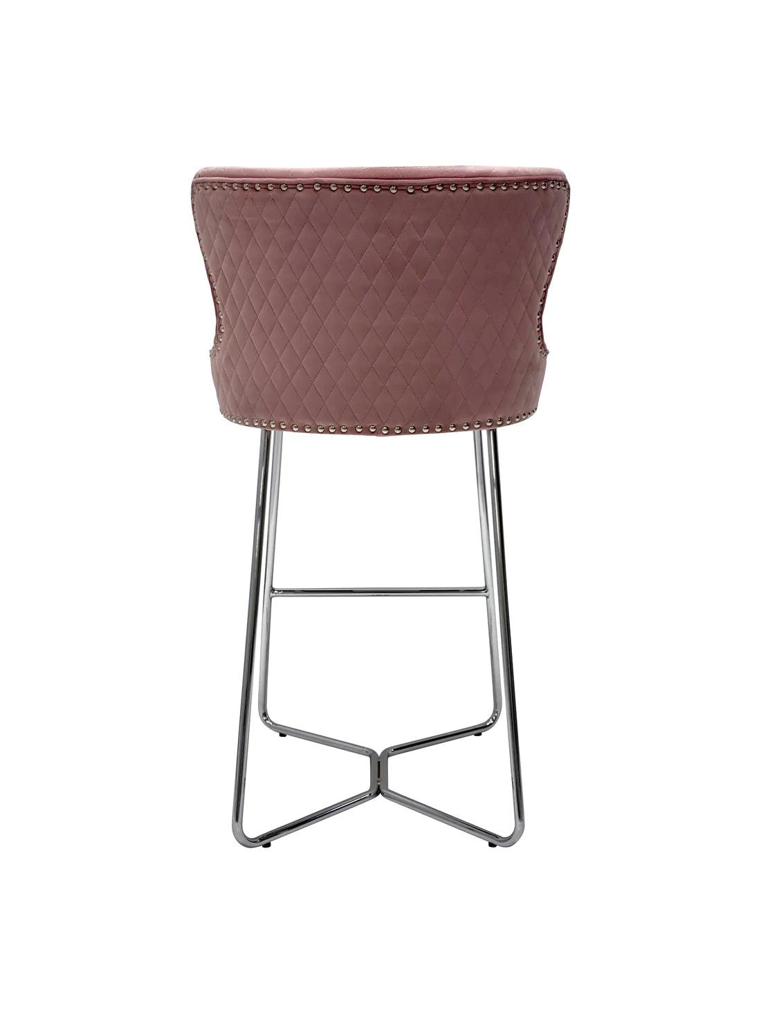 Osaka Pink Plush Velvet Quilted Back Bar Stool-Esme Furnishings
