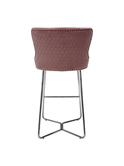 Osaka Pink Plush Velvet Quilted Back Bar Stool-Esme Furnishings
