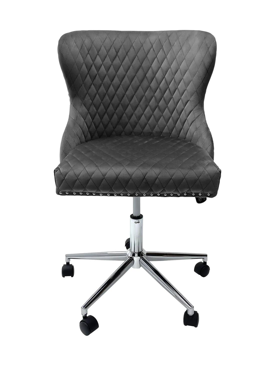Valentino Grey Velvet Office Chair-Esme Furnishings