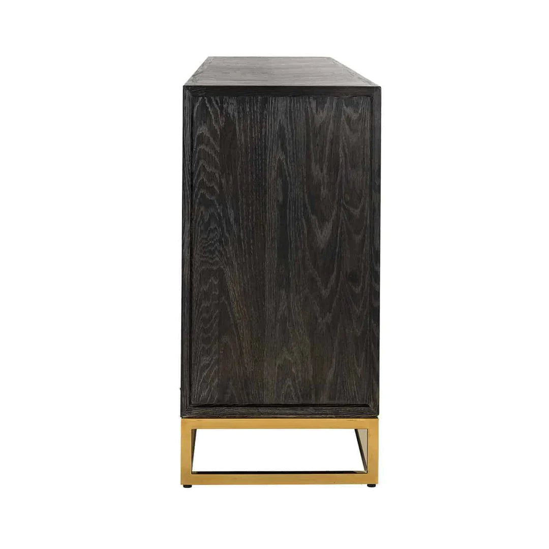 Richmond Interiors Blackbone Black Oak and Gold 4 Door Wide Sideboard