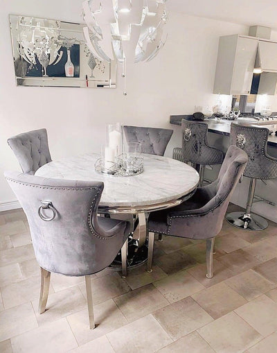 Chelsea 130cm Marble & Chrome Round Dining Table - 4 Colours-Esme Furnishings