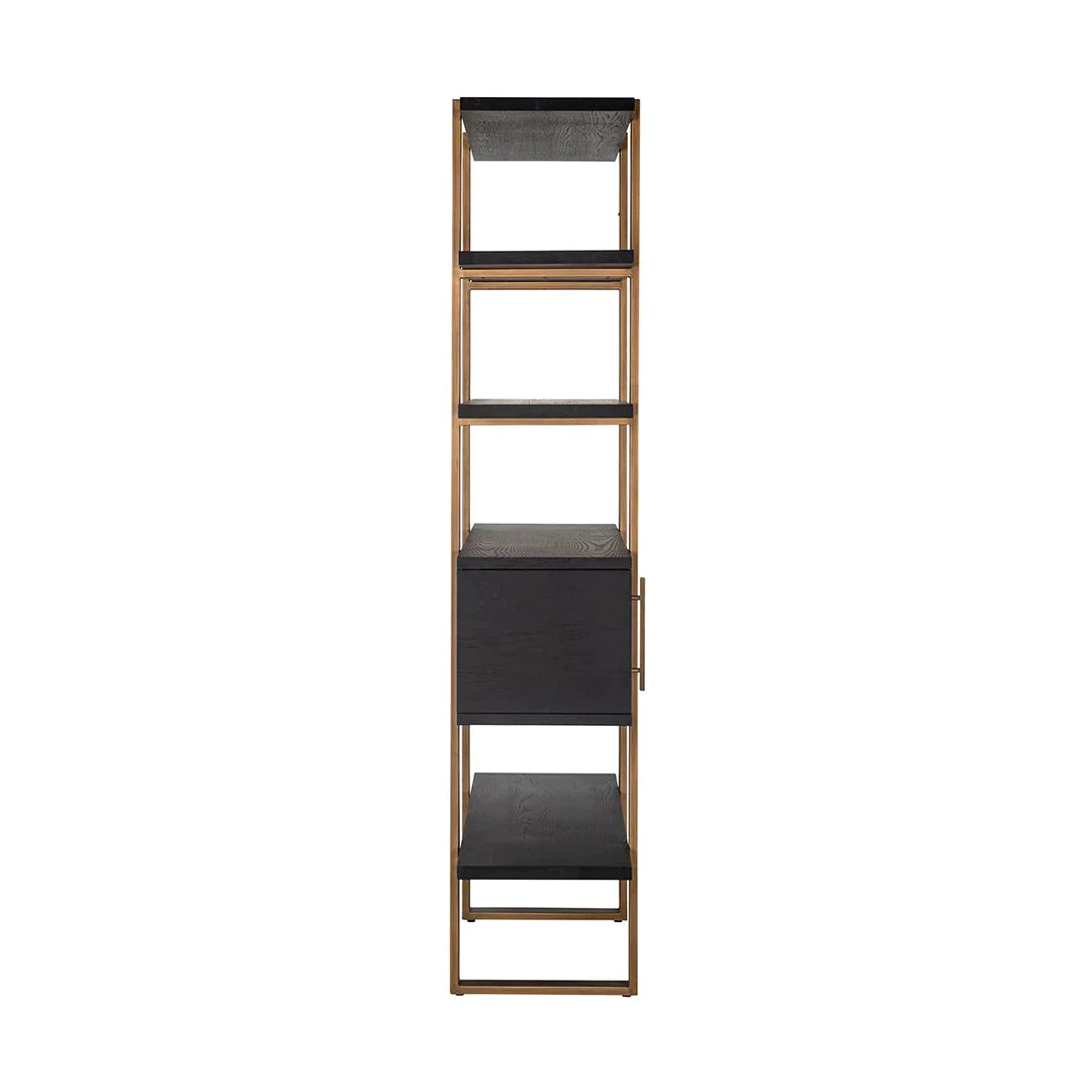 Richmond Interiors Cambon Gold Stainless Steel Bookcase with Dark Coffee 4 Door Cabinet