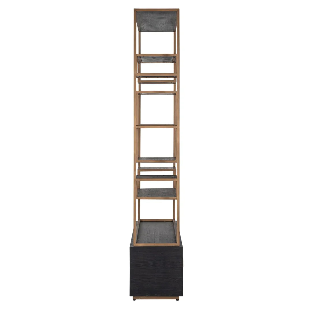 Richmond Interiors Hunter Black Oak and Gold 2 Drawer Display Unit