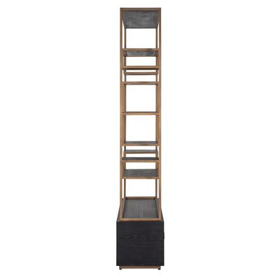 Richmond Interiors Hunter Black Oak and Gold 2 Drawer Display Unit