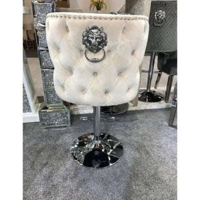 Valentino Mink Lion Knocker Quilted Back Plush Velvet Chrome Bar Stool-Esme Furnishings