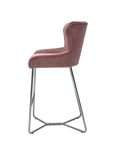 Osaka Pink Plush Velvet Quilted Back Bar Stool-Esme Furnishings