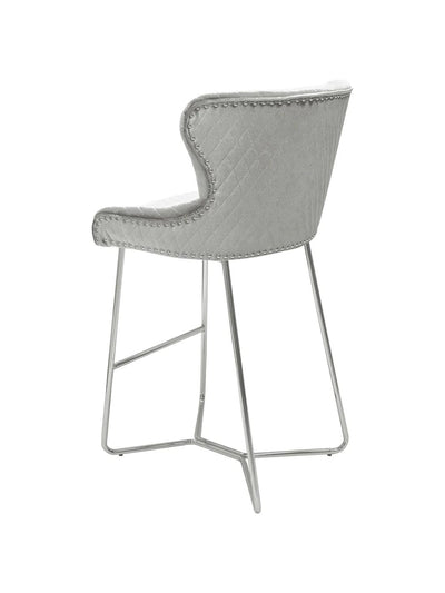 Osaka Pewter Shimmer Grey Velvet Quilted Back Bar Stool-Esme Furnishings