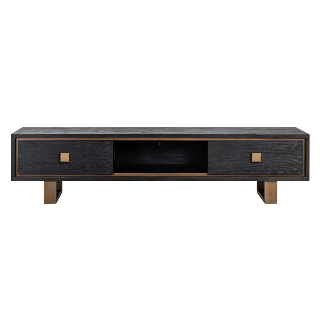 Richmond Interiors Hunter Black Oak and Gold 2 Drawer TV Unit