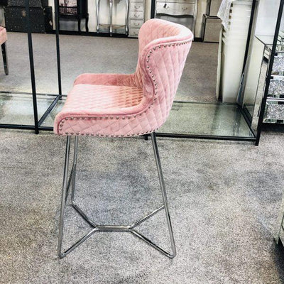 Osaka Pink Plush Velvet Quilted Back Bar Stool-Esme Furnishings