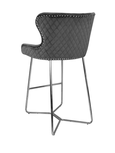 Osaka Grey Plush Velvet Quilted Back Bar Stool-Esme Furnishings