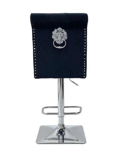 Sophia Black Quilted Lion Knockerback Plush Velvet Bar Stool-Esme Furnishings