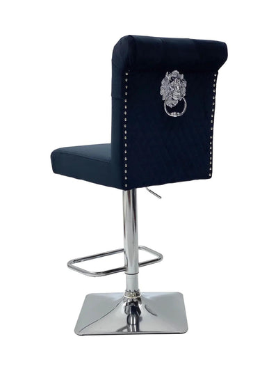 Sophia Black Quilted Lion Knockerback Plush Velvet Bar Stool-Esme Furnishings