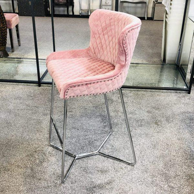 Osaka Pink Plush Velvet Quilted Back Bar Stool-Esme Furnishings