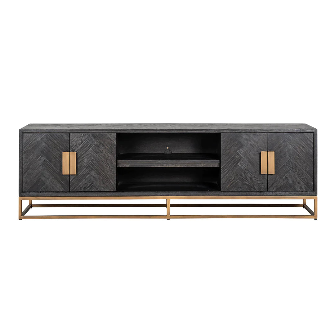 Richmond Interiors Blackbone Black Oak and Brass TV Unit - 200cm