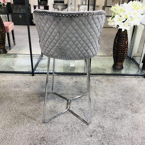 Osaka Grey Plush Velvet Quilted Back Bar Stool-Esme Furnishings
