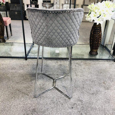 Osaka Grey Plush Velvet Quilted Back Bar Stool-Esme Furnishings