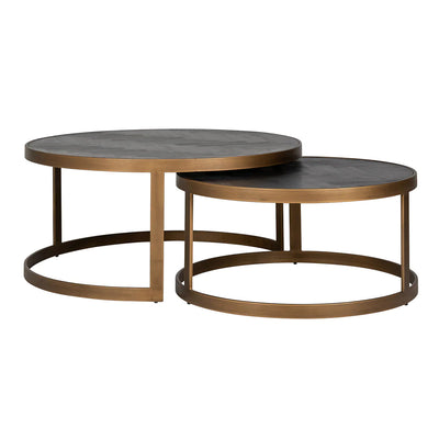 Richmond Interiors Blackbone Black Oak and Brass Nest of 2 Coffee Tables