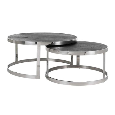 Richmond Interiors Blackbone Black Oak and Silver Round Coffee Table (Set of 2)