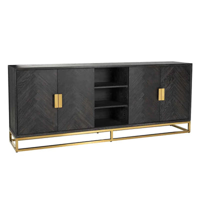 Richmond Interiors Blackbone Black Oak and Gold 4 Door Wide Sideboard