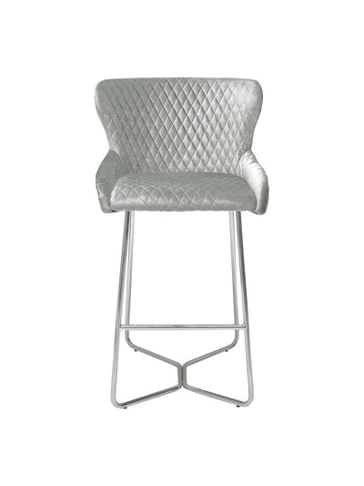 Osaka Pewter Shimmer Grey Velvet Quilted Back Bar Stool-Esme Furnishings