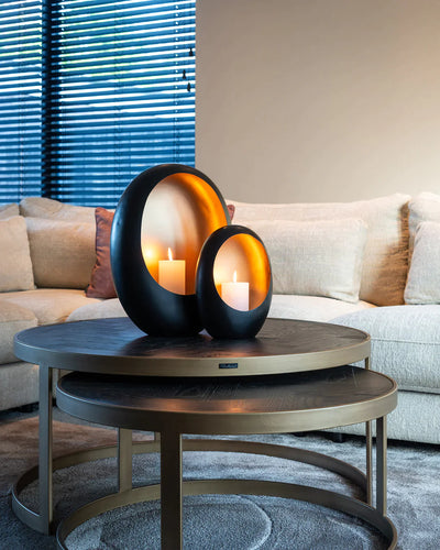 Richmond Interiors Blackbone Black Oak and Brass Nest of 2 Coffee Tables