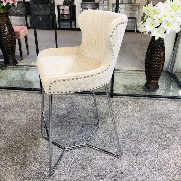 Osaka Mink Plush Velvet Quilted Back Bar Stool-Esme Furnishings