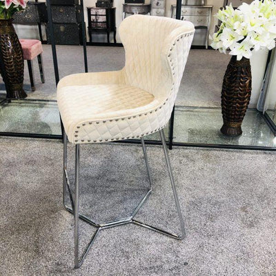 Osaka Mink Plush Velvet Quilted Back Bar Stool-Esme Furnishings