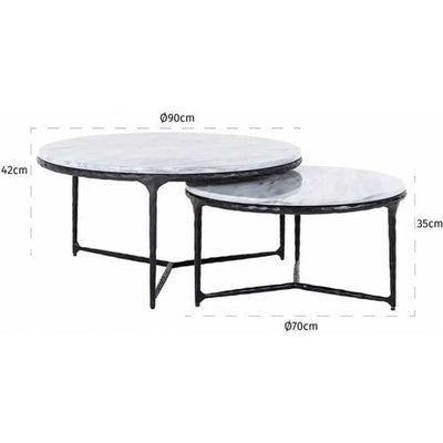 Richmond Interiors Steel Smith Brushed Black Legs And White Marble Top Set Of 2 Coffee Table