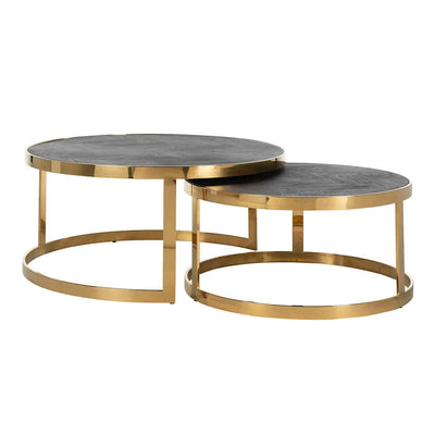 Richmond Interiors Blackbone Black Oak and Gold Round Coffee Table (Set of 2)