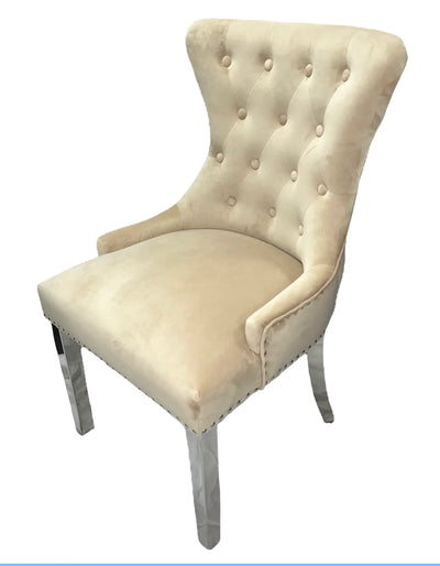 Louis 200cm Cream Marble Dining Table + Lion Knocker Dining Chairs-Esme Furnishings