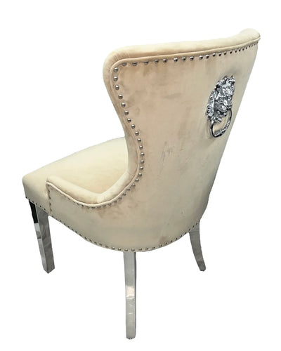 Louis 200cm Cream Marble Dining Table + Lion Knocker Dining Chairs-Esme Furnishings