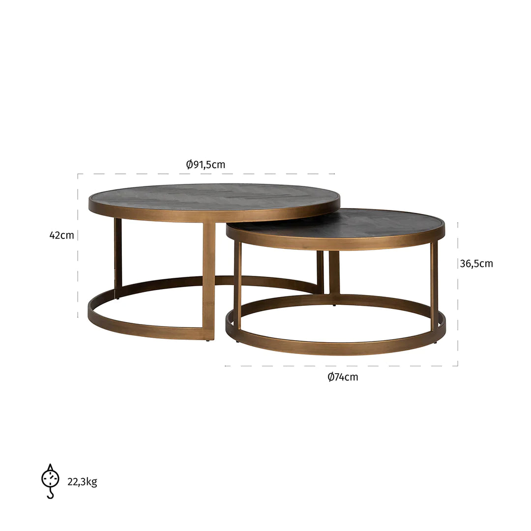 Richmond Interiors Blackbone Black Oak and Brass Nest of 2 Coffee Tables