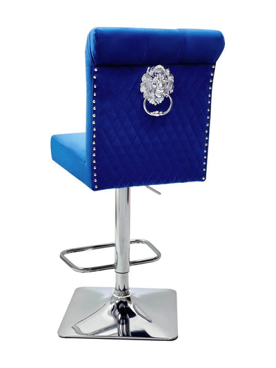 Sophia Navy Blue Quilted Lion Knockerback Plush Velvet Bar Stool-Esme Furnishings