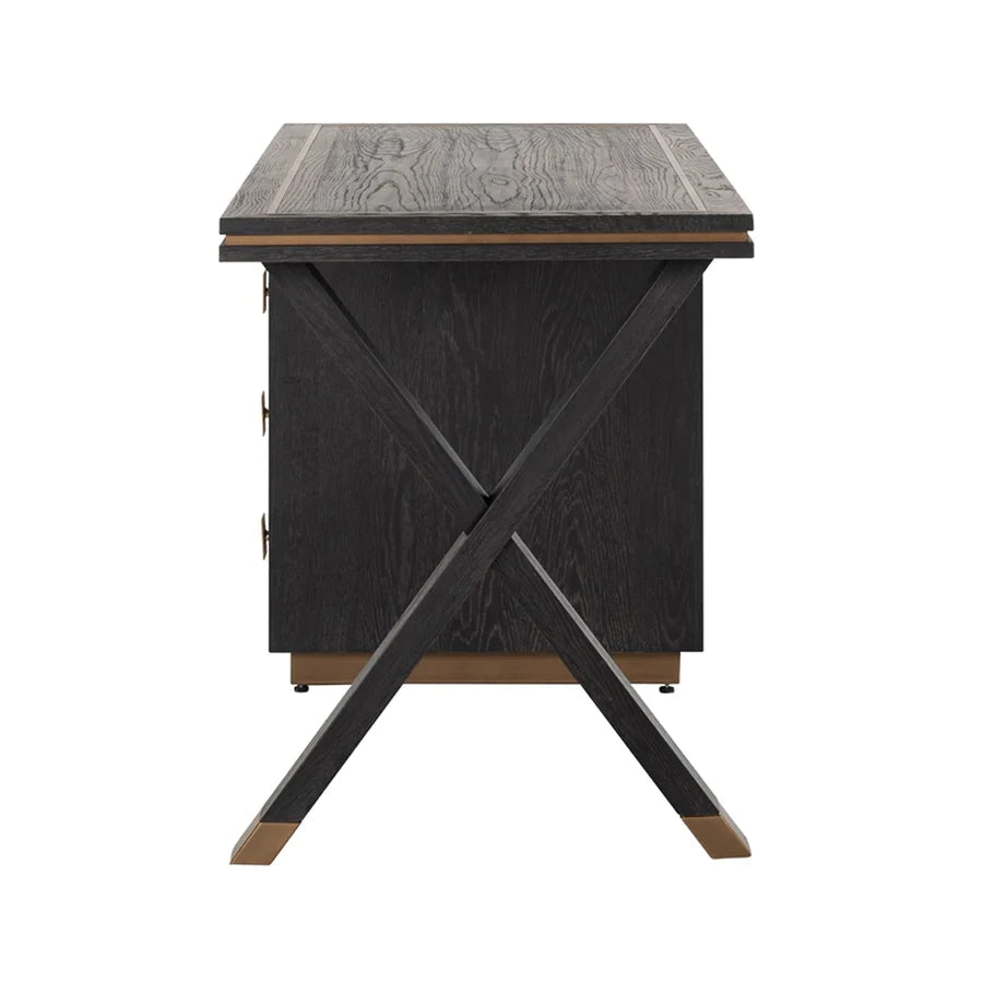 Hunter Black Oak and Gold 3 Drawer Desk-Belmont Interiors