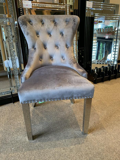 Louis 150cm Grey Marble Dining Table + Dark Grey Chrome Ring Knocker Plush Velvet Chairs-Esme Furnishings