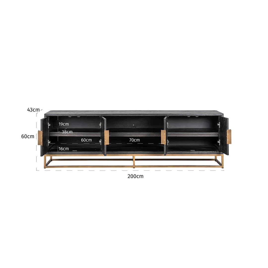 Richmond Interiors Blackbone Black Oak and Brass TV Unit - 200cm