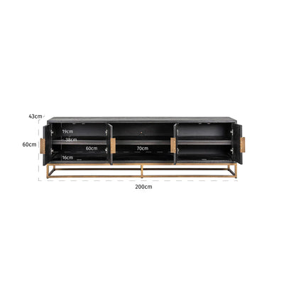 Richmond Interiors Blackbone Black Oak and Brass TV Unit - 200cm