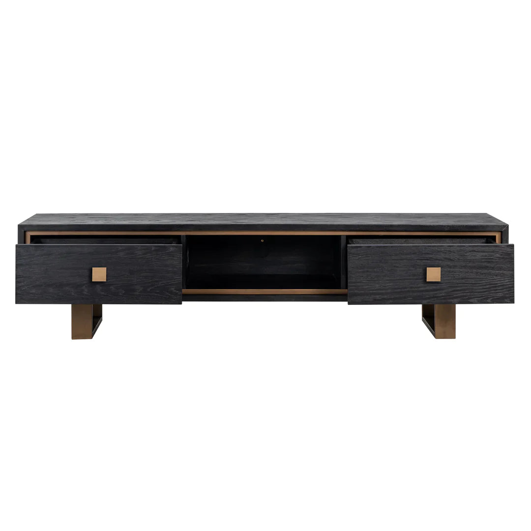 Richmond Interiors Hunter Black Oak and Gold 2 Drawer TV Unit