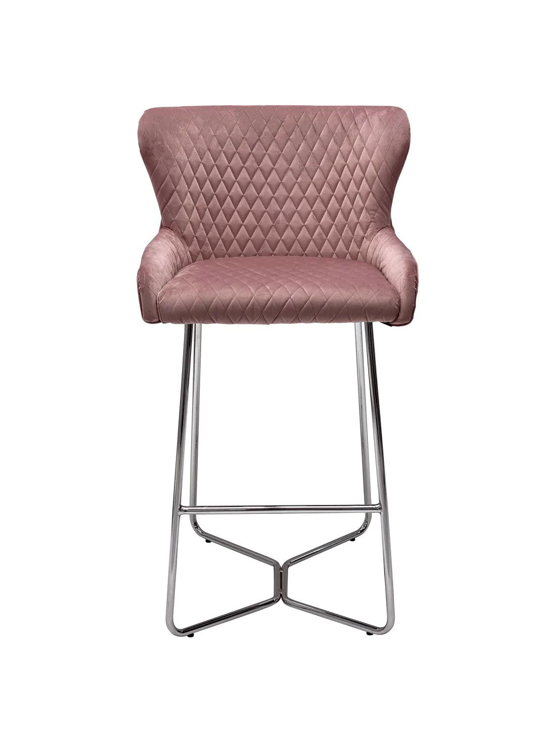 Osaka Pink Plush Velvet Quilted Back Bar Stool-Esme Furnishings