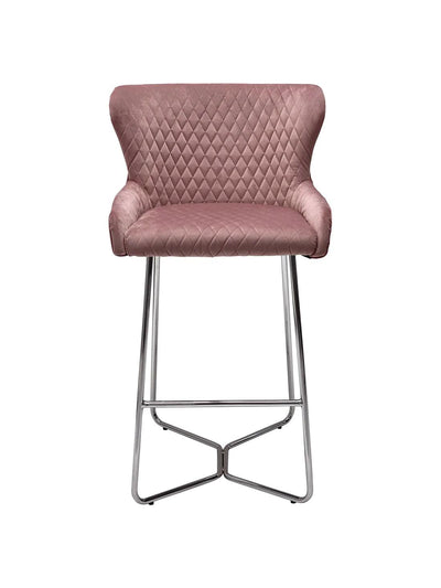 Osaka Pink Plush Velvet Quilted Back Bar Stool-Esme Furnishings