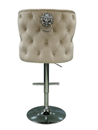 Valentino Mink Lion Knocker Quilted Back Plush Velvet Chrome Bar Stool-Esme Furnishings