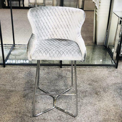 Osaka Pewter Shimmer Grey Velvet Quilted Back Bar Stool-Esme Furnishings