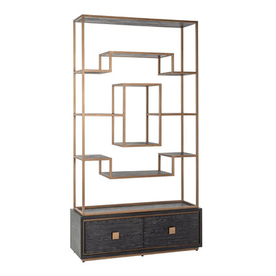Richmond Interiors Hunter Black Oak and Gold 2 Drawer Display Unit