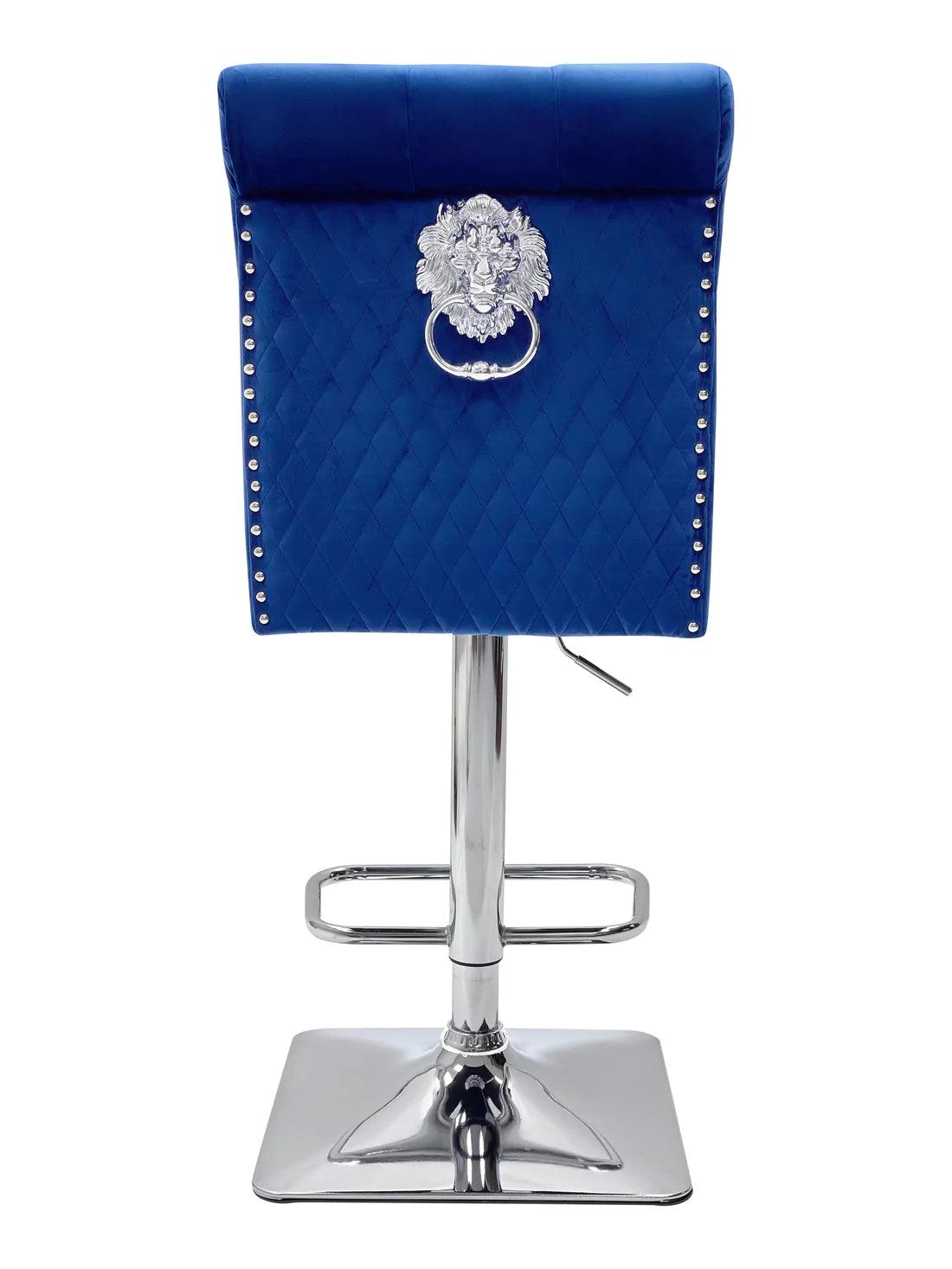 Sophia Navy Blue Quilted Lion Knockerback Plush Velvet Bar Stool-Esme Furnishings
