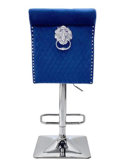 Sophia Navy Blue Quilted Lion Knockerback Plush Velvet Bar Stool-Esme Furnishings