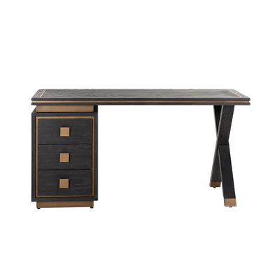 Hunter Black Oak and Gold 3 Drawer Desk-Belmont Interiors