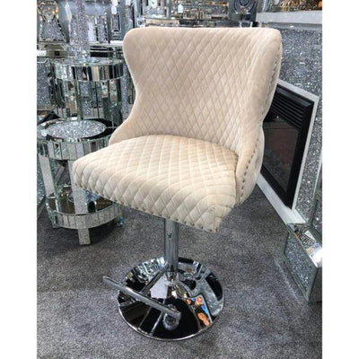 Valentino Mink Lion Knocker Quilted Back Plush Velvet Chrome Bar Stool-Esme Furnishings