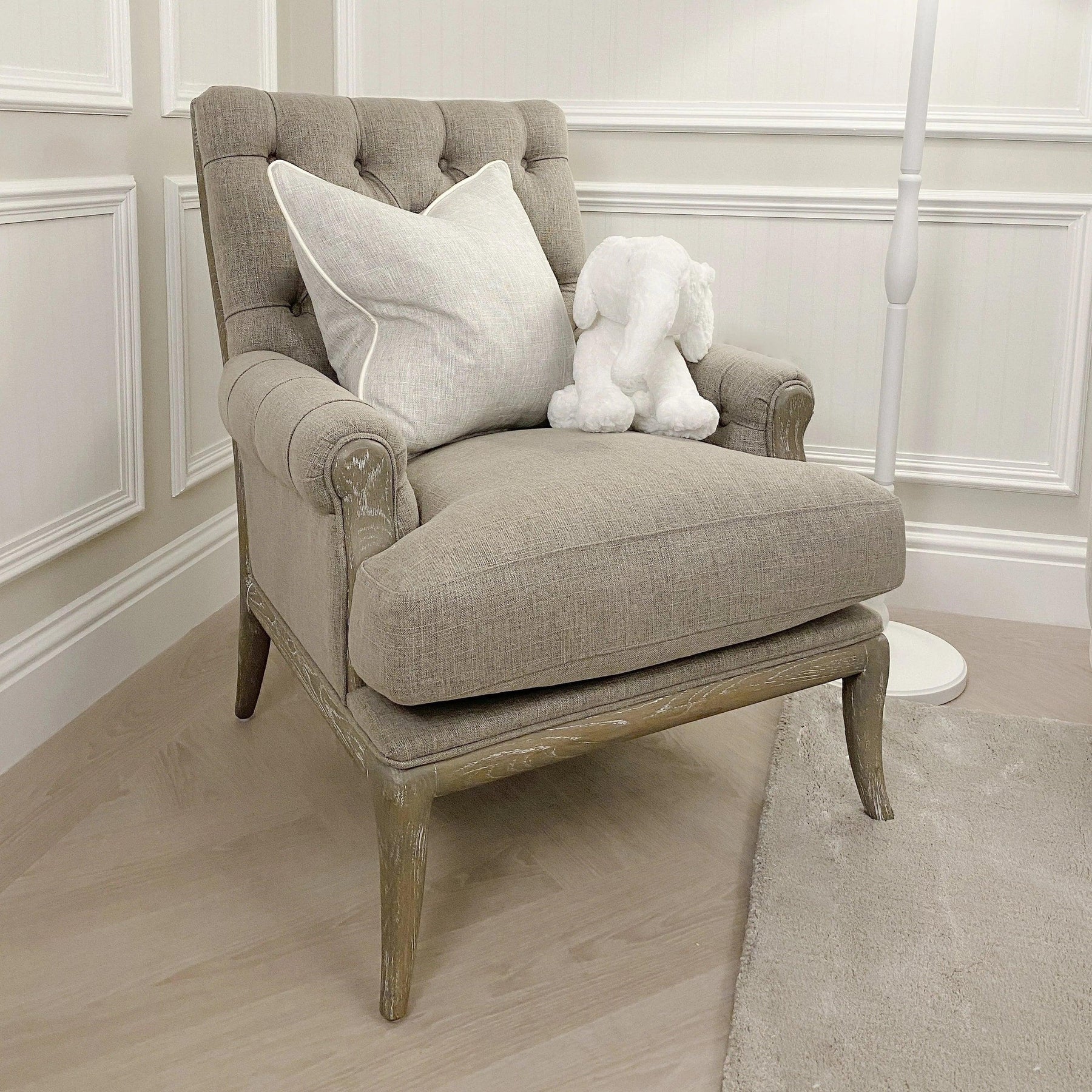 RV Astley Amblar Armchair with Warm Grey Fabric Esme Furnishings