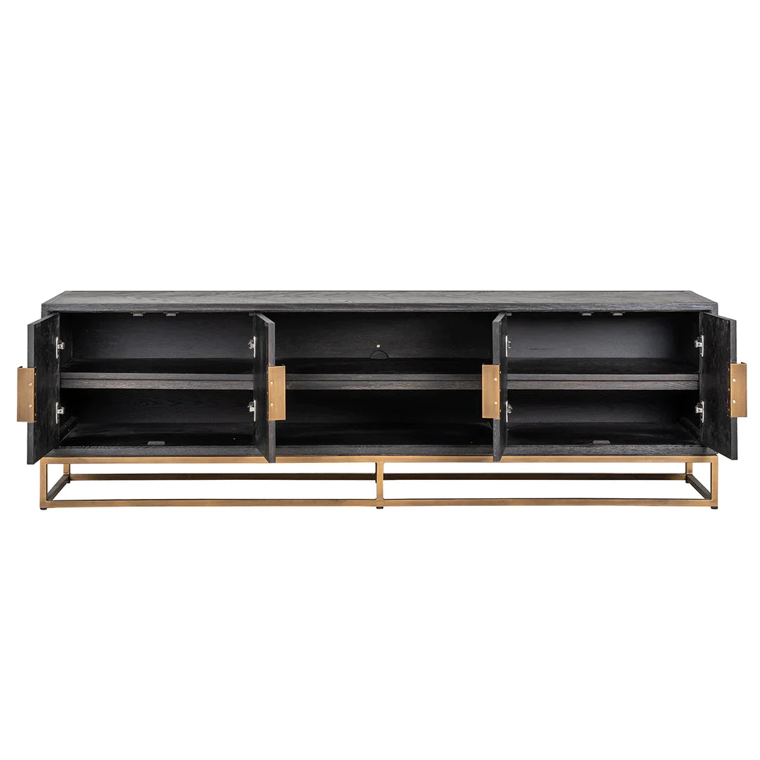 Richmond Interiors Blackbone Black Oak and Brass TV Unit - 200cm