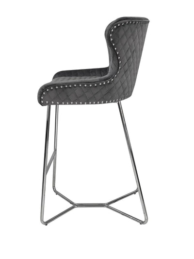 Osaka Grey Plush Velvet Quilted Back Bar Stool-Esme Furnishings